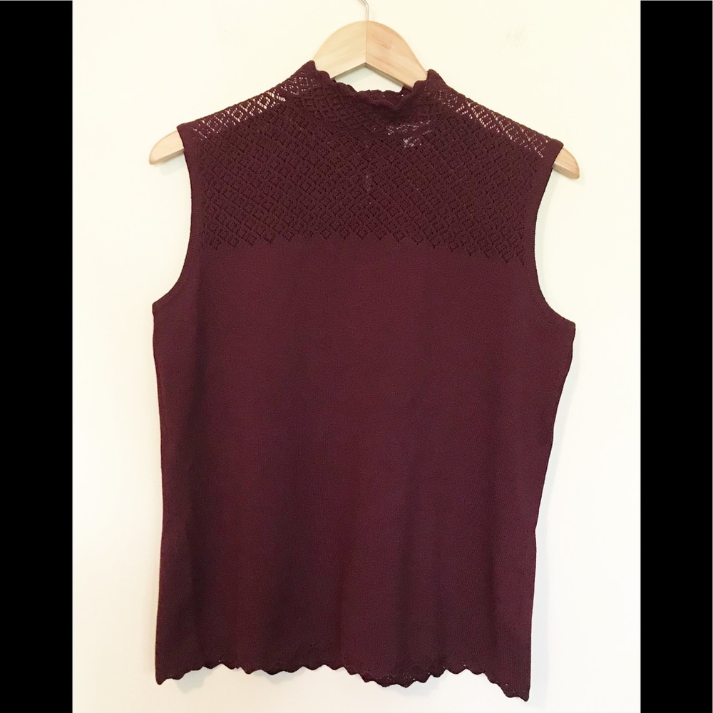 St John Santana Knit Maroon Pointelle Top Shell M